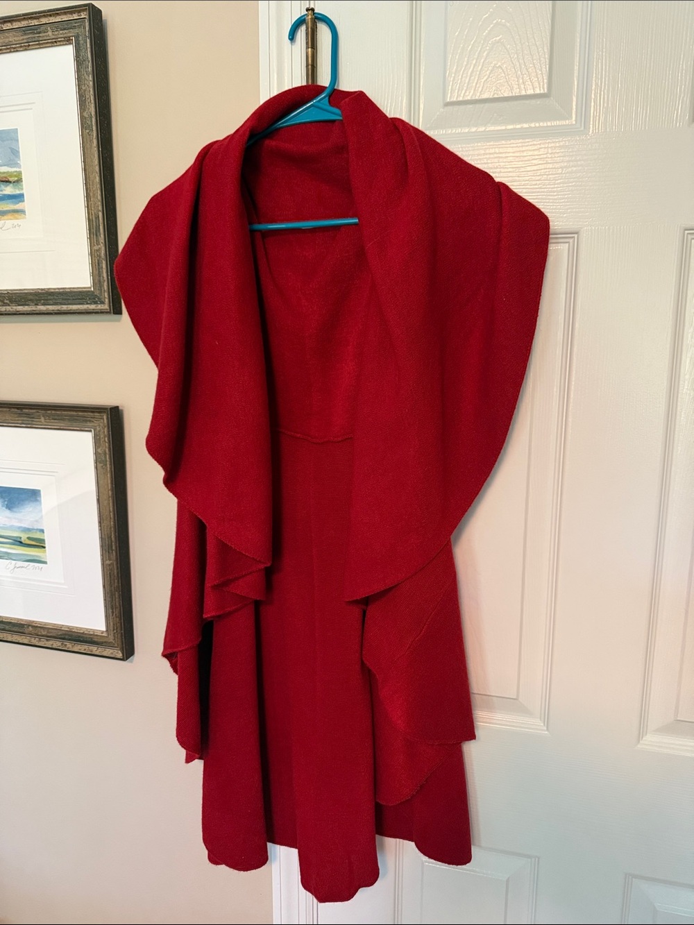 Women's Red Draped Open-Front Vest with Waterfall Collar